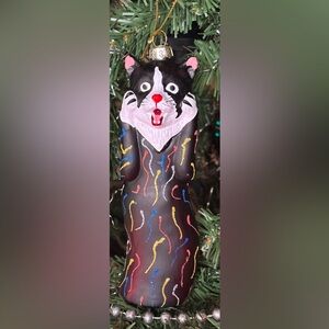 NEW Screaming Tuxedo Cat Christmas Ornament 6” Year Round Display Whimsical